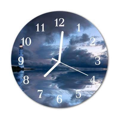 Glass Wall Clock Lighthouse Building Blue