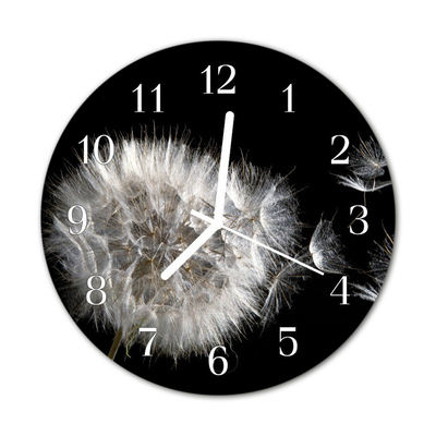 Glass Wall Clock Dandelion Flowers White