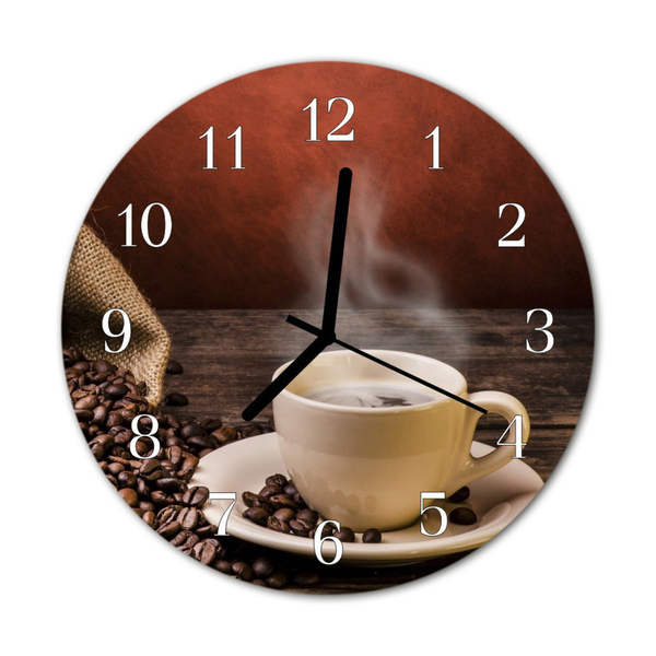 Glass Wall Clock Coffee Food and Drinks Brown