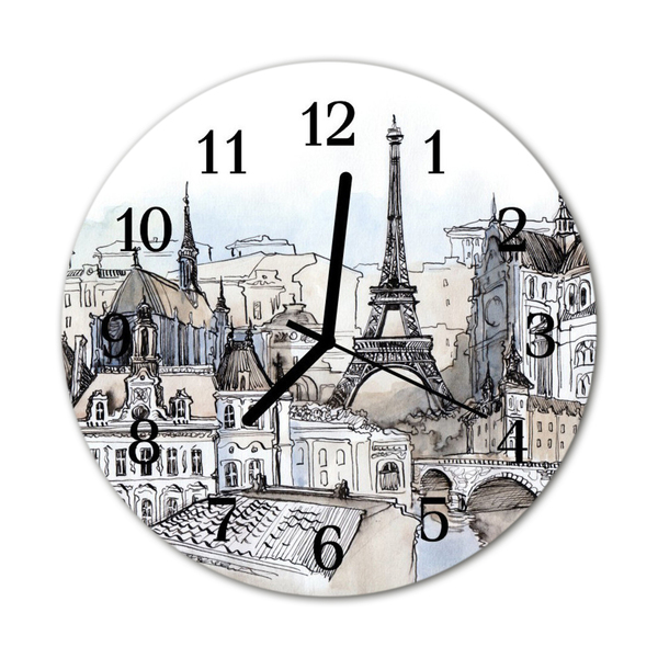 Glass Wall Clock Monuments towns grey