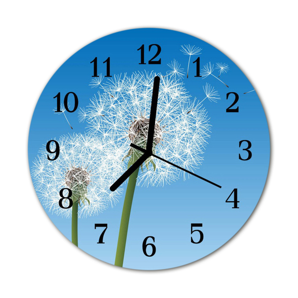 Glass Wall Clock Dandelions flowers blue