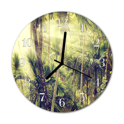 Glass Wall Clock Palm Trees Plants Green