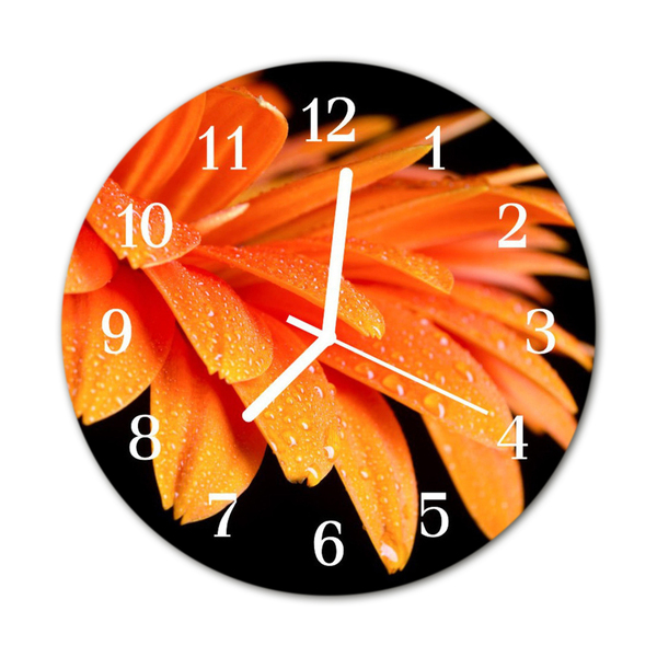 Glass Wall Clock Gerbera Flowers Orange