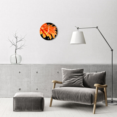 Glass Wall Clock Gerbera Flowers Orange