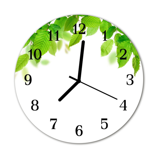 Glass Wall Clock Leaves nature green