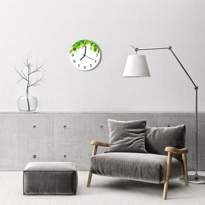 Glass Wall Clock Leaves nature green