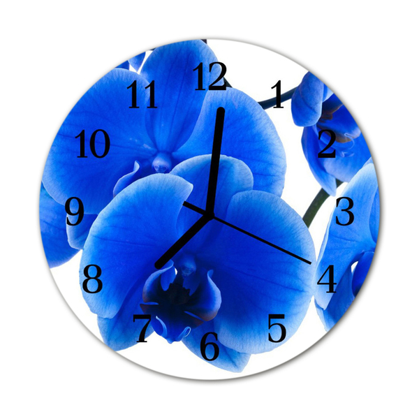 Glass Wall Clock Orchid flowers blue