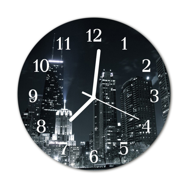 Glass Wall Clock City City Black