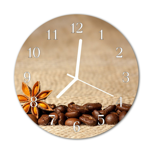 Glass Wall Clock Coffee Beans Food and Drinks Brown