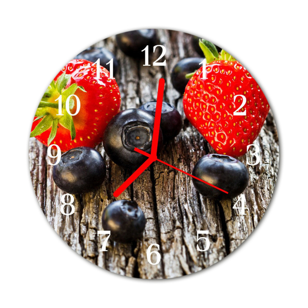 Glass Wall Clock Blueberries Nature Brown