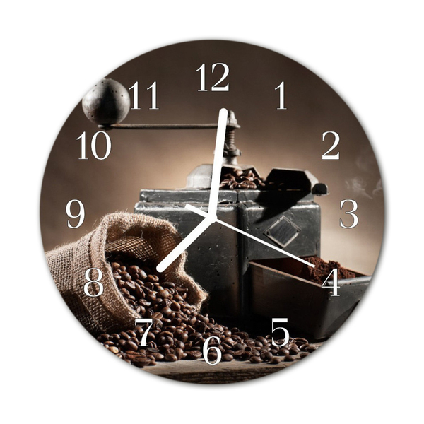 Glass Wall Clock Coffee Grinder Food and Drinks Brown