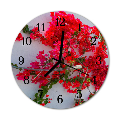 Glass Wall Clock Flowers flowers red