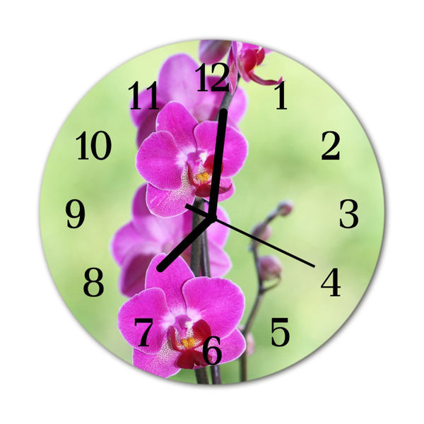 Glass Wall Clock Orchid flowers purple