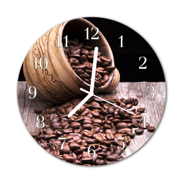 Glass Wall Clock Coffee Beans Food and Drinks Brown