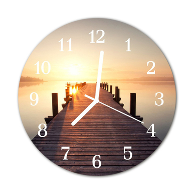 Glass Wall Clock Lake Bridge Lake Architecture Orange