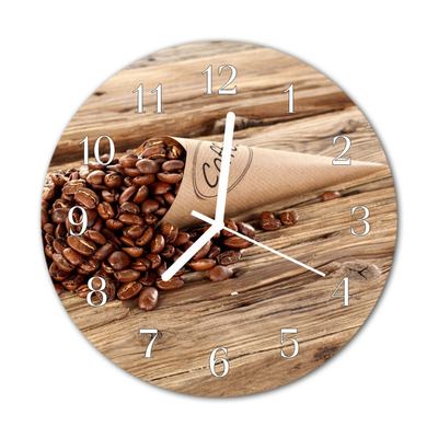 Glass Wall Clock Coffee Beans Food and Drinks Brown