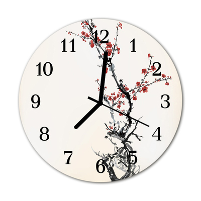 Glass Wall Clock Flowers flowers white