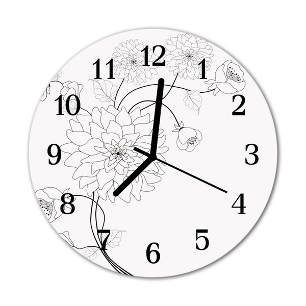 Glass Wall Clock Flowers flowers white