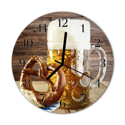 Glass Wall Clock Beer pretzel food and drinks brown