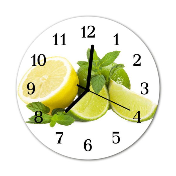 Glass Wall Clock Lemon mint fruit spices green