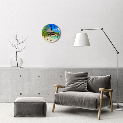 Glass Wall Clock Island landscape multi-coloured