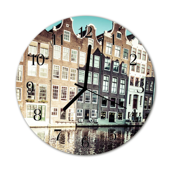 Glass Wall Clock Houses Houses Brown