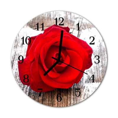 Glass Wall Clock Rose flowers red