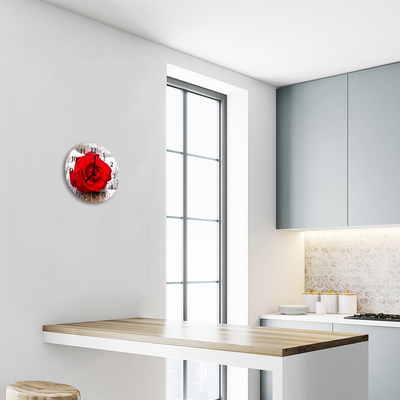 Glass Wall Clock Rose flowers red