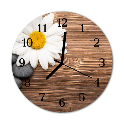 Glass Wall Clock Daisy flowers white