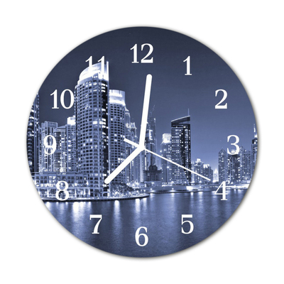 Glass Wall Clock Skyline Beverages Blue