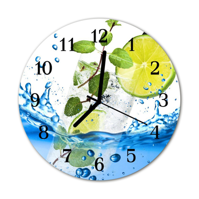 Glass Wall Clock Lime mint fruit spices multi-coloured