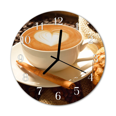 Glass Wall Clock Coffee Heart Food and Drinks Brown