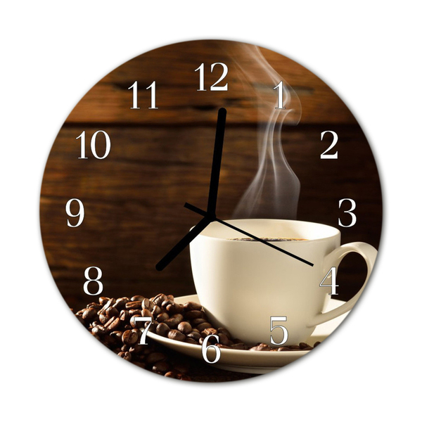 Glass Wall Clock Coffee Food and Drinks Brown