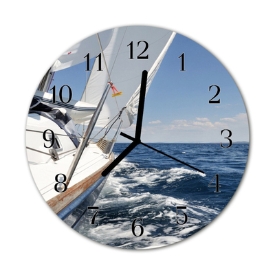 Glass Wall Clock Yacht vehicles blue