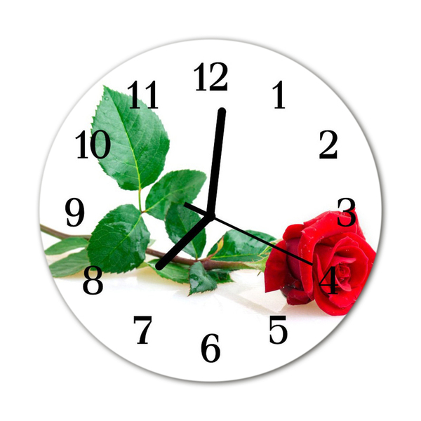 Glass Wall Clock Rose flowers red