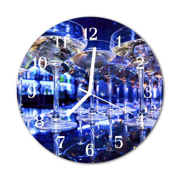 Glass Wall Clock Glasses Food and Drinks Blue