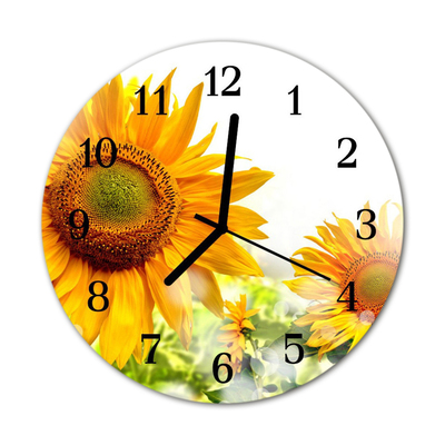 Glass Wall Clock Sunflower nature yellow