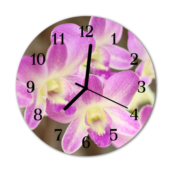 Glass Wall Clock Flowers flowers purple