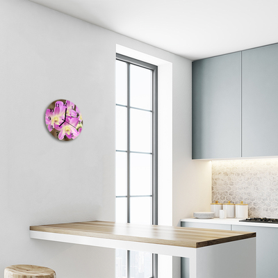 Glass Wall Clock Flowers flowers purple