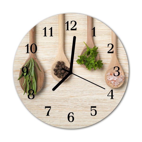 Glass Wall Clock Wooden spoon wooden spoon brown
