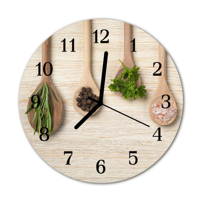 Glass Wall Clock Wooden spoon wooden spoon brown