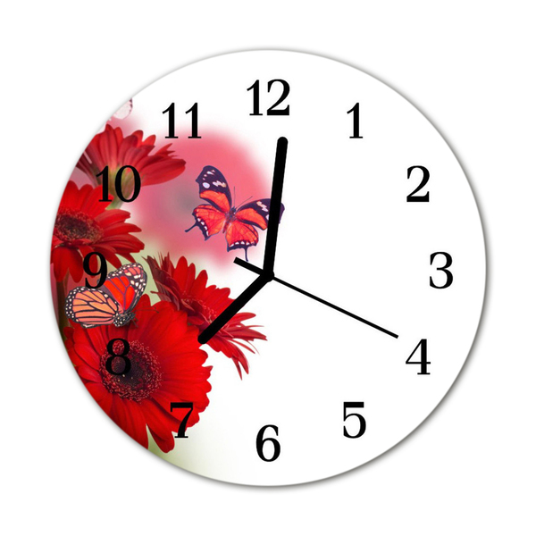 Glass Wall Clock Gerbera flowers red