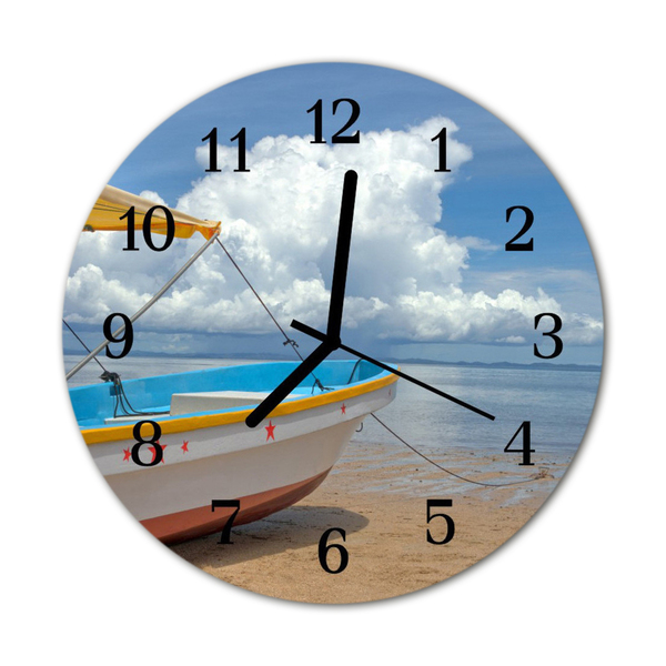 Glass Wall Clock Boat boat blue