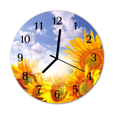 Glass Wall Clock Sunflowers nature yellow