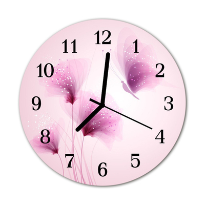 Glass Wall Clock Flowers flowers pink