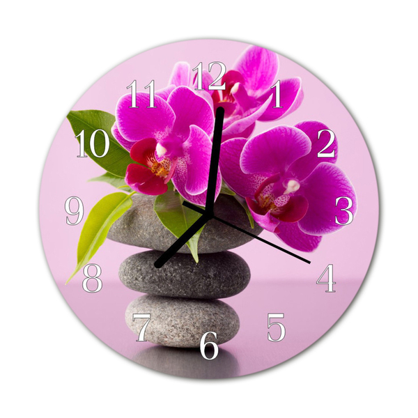 Glass Wall Clock Orchid Flowers Pink