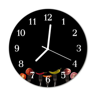 Glass Wall Clock Fork Cutlery Black