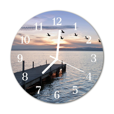 Glass Wall Clock Lake Birds Lake Birds Blue