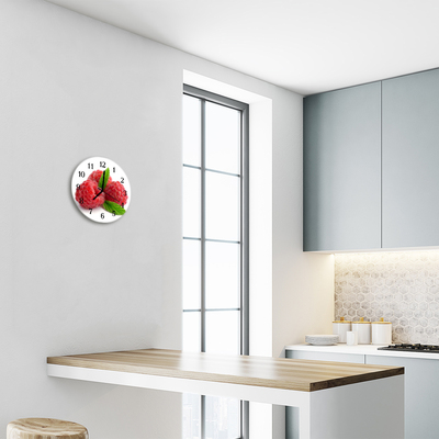 Glass Wall Clock Raspberries fruit pink