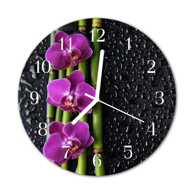 Glass Wall Clock Orchid Flowers Purple